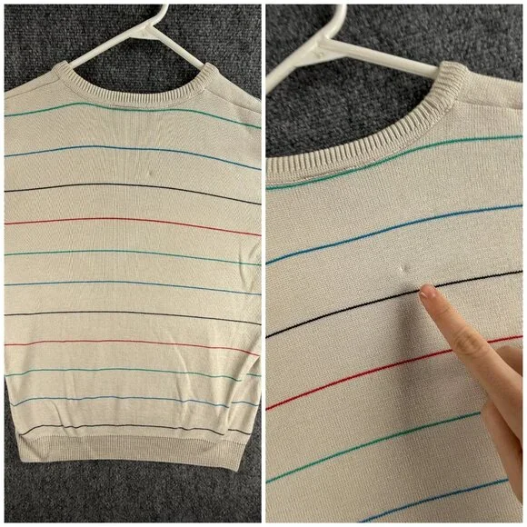 Lacoste Men Sweater Knit Croc Logo Striped Off White Casual Size 4 Medium Adult - Picture 15 of 16